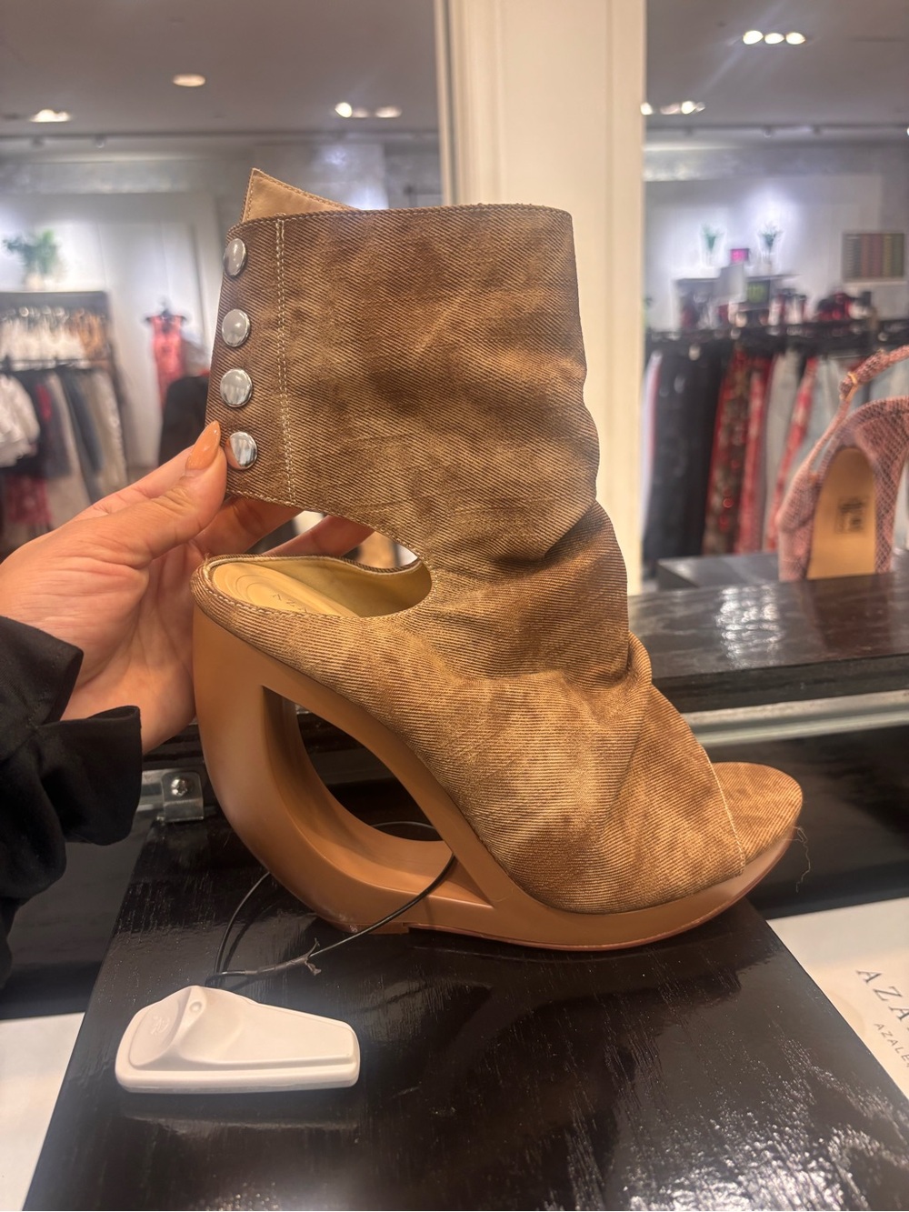 Women’s Sculpted Cutout Heel Bootie in Tan